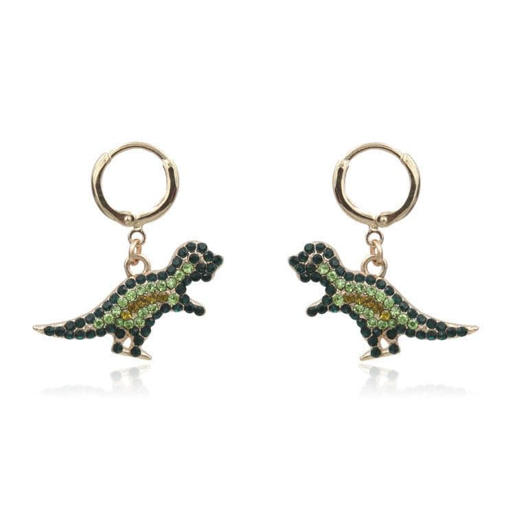 image-Alloy Dinosaur Earrings Green Crystal Animal Stud Earrings Women
