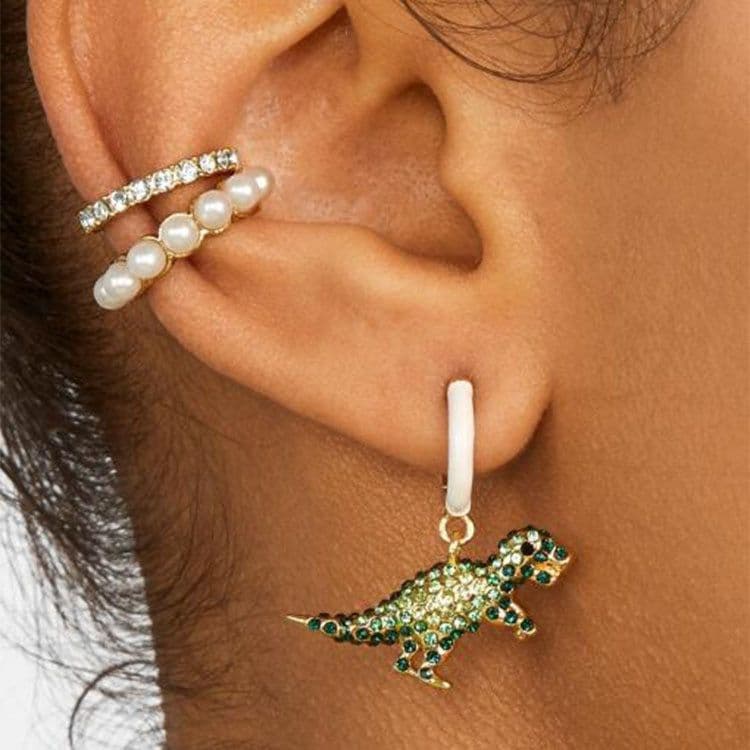 image-Alloy Dinosaur Earrings Green Crystal Animal Stud Earrings Women