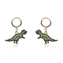 image-Alloy Dinosaur Earrings Green Crystal Animal Stud Earrings Women