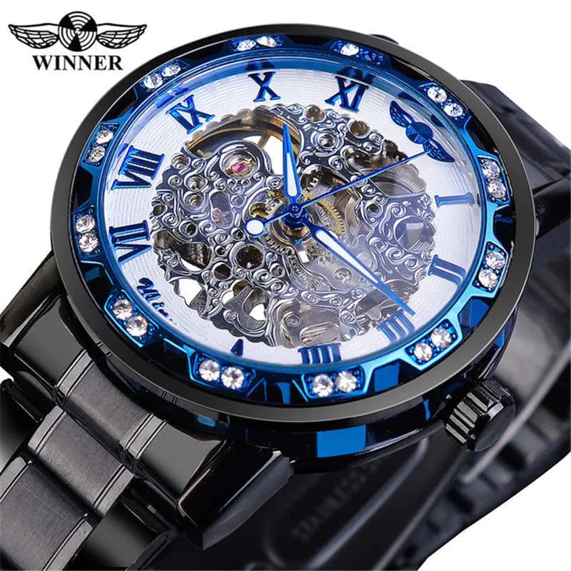 image-Winner W614 Men's Hollow Mechanical Watch 49mm Round Dial