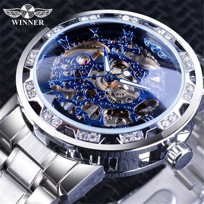image-Winner W614 Men's Hollow Mechanical Watch 49mm Round Dial