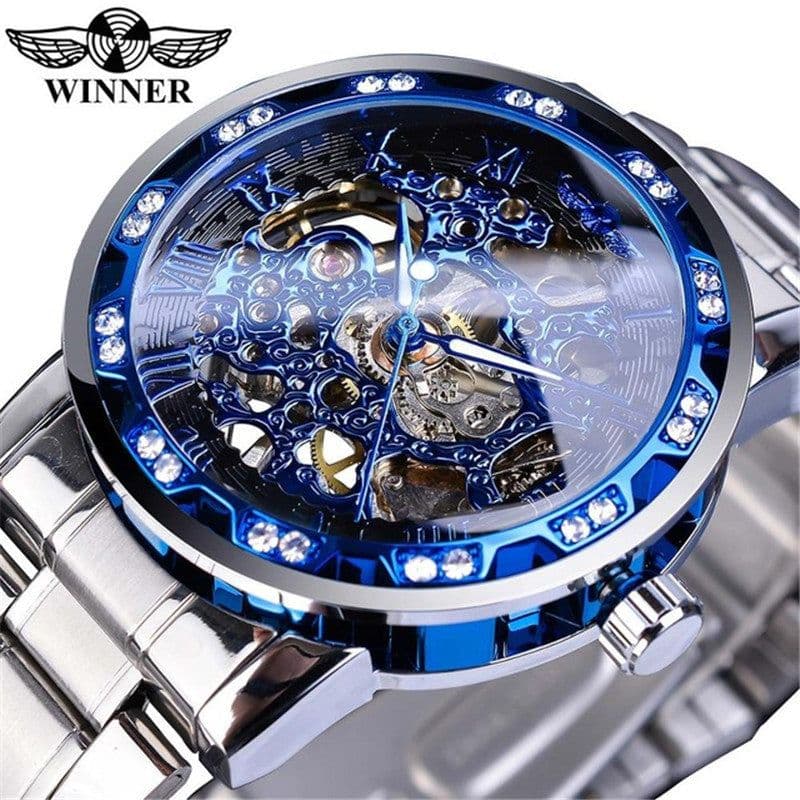 image-Winner W614 Men's Hollow Mechanical Watch 49mm Round Dial