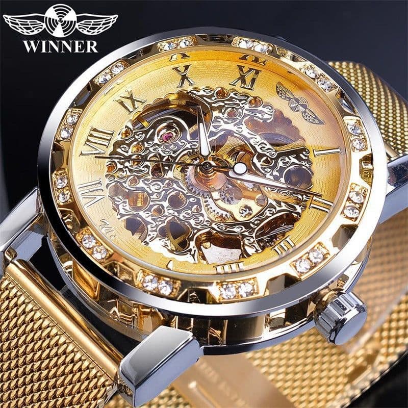 image-Winner W614 Men's Hollow Mechanical Watch 49mm Round Dial