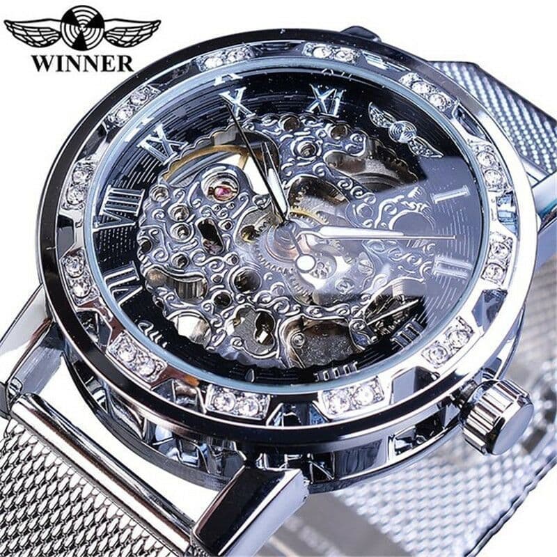 image-Winner W614 Men's Hollow Mechanical Watch 49mm Round Dial