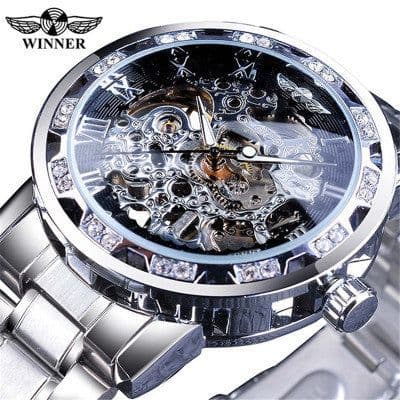 image-Winner W614 Men's Hollow Mechanical Watch 49mm Round Dial