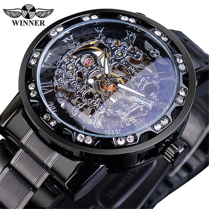 image-Winner W614 Men's Hollow Mechanical Watch 49mm Round Dial