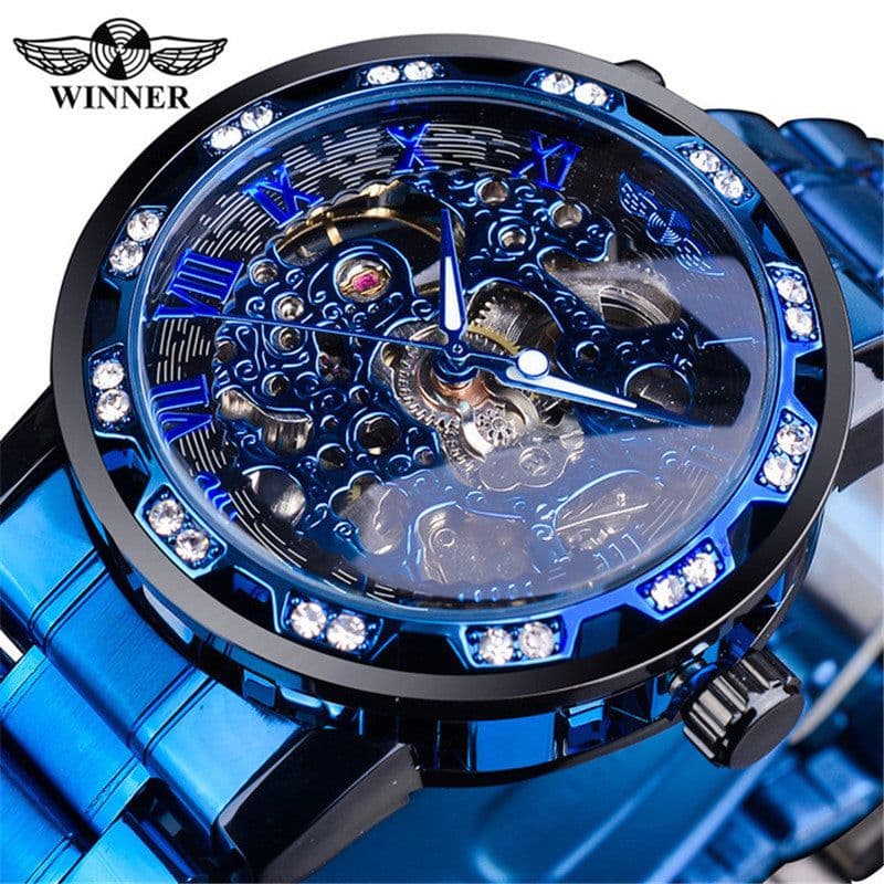 image-Winner W614 Men's Hollow Mechanical Watch 49mm Round Dial
