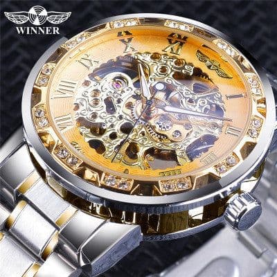 image-Winner W614 Men's Hollow Mechanical Watch 49mm Round Dial