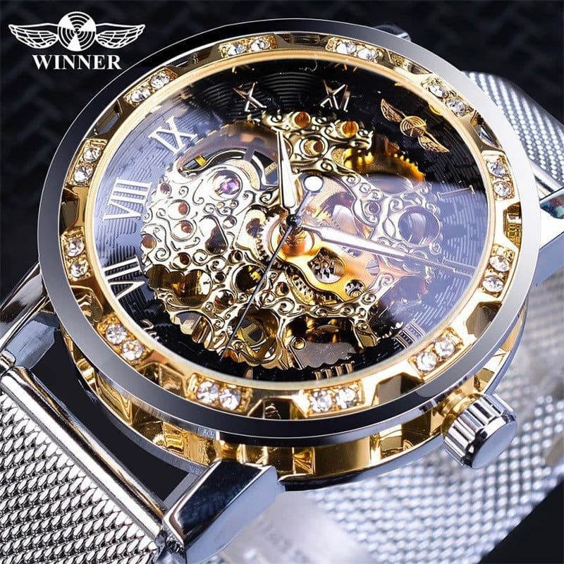 image-Winner W614 Men's Hollow Mechanical Watch 49mm Round Dial