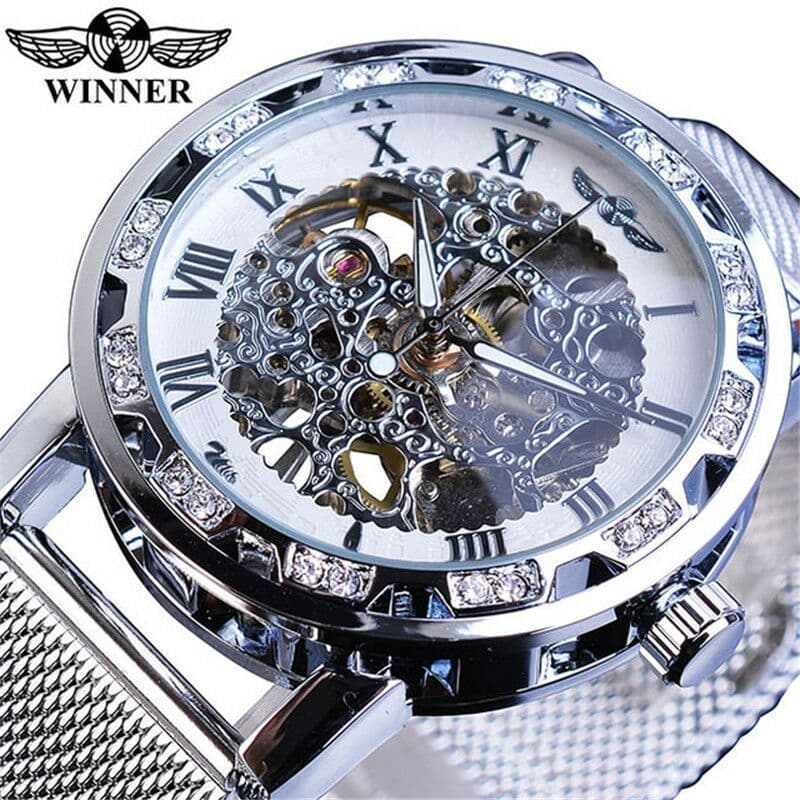image-Winner W614 Men's Hollow Mechanical Watch 49mm Round Dial