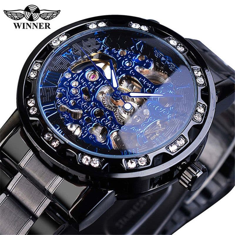 image-Winner W614 Men's Hollow Mechanical Watch 49mm Round Dial