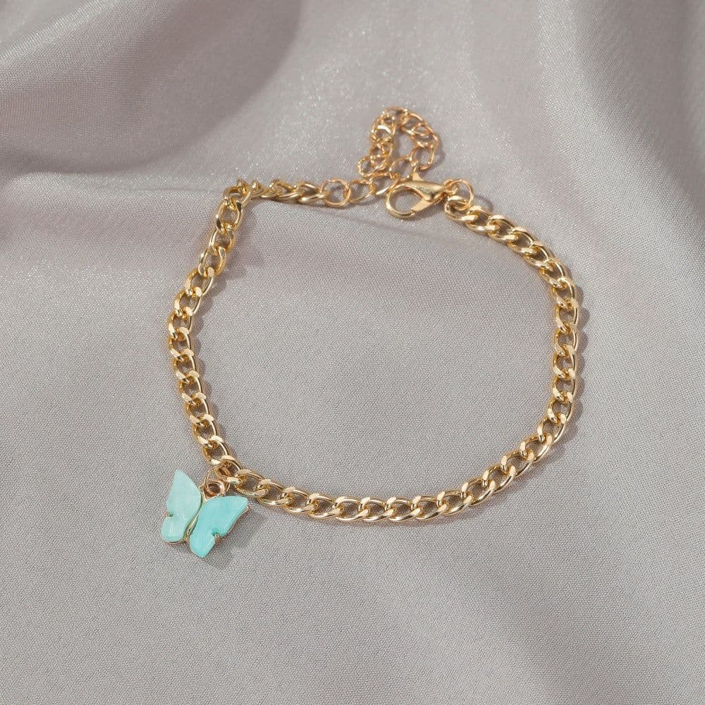 image-Butterfly Anklet Acrylic Metal Chain Foot Jewelry