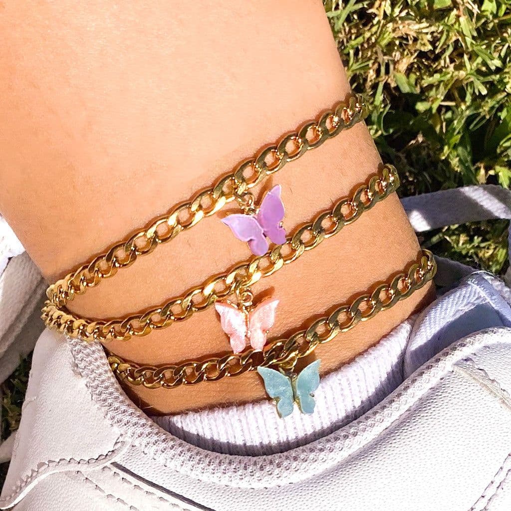 image-Butterfly Anklet Acrylic Metal Chain Foot Jewelry