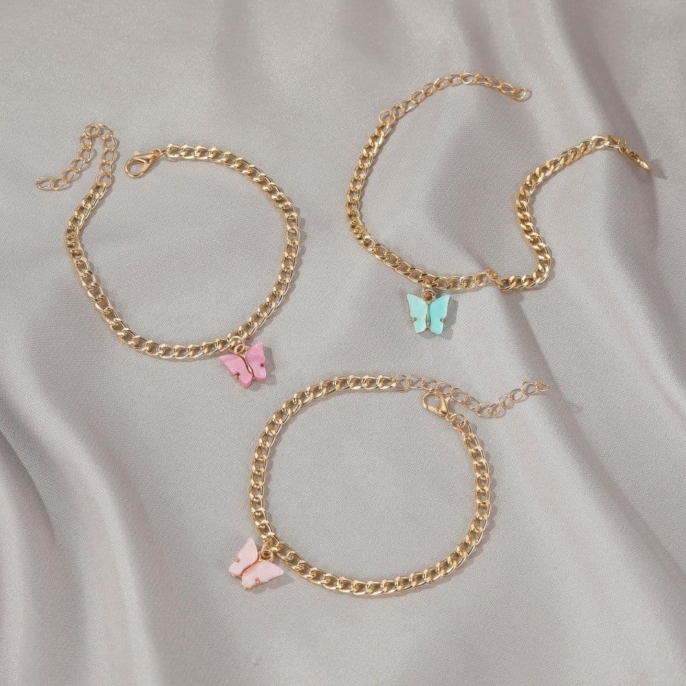 image-Butterfly Anklet Acrylic Metal Chain Foot Jewelry