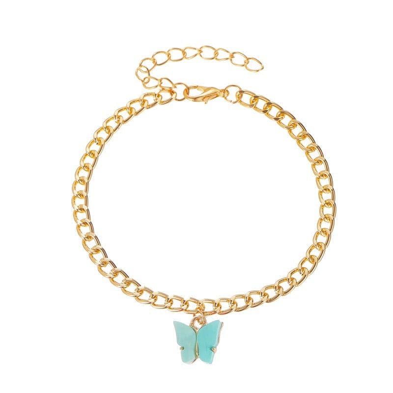 image-Butterfly Anklet Acrylic Metal Chain Foot Jewelry