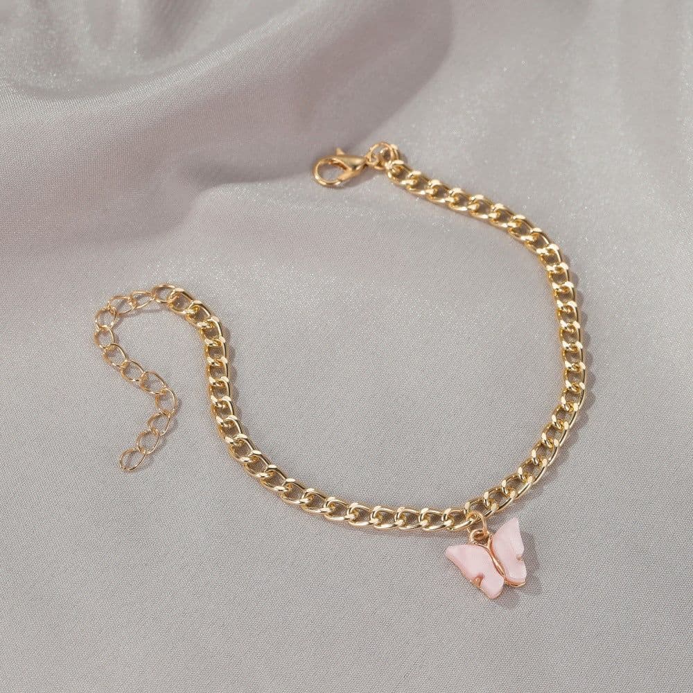 image-Butterfly Anklet Acrylic Metal Chain Foot Jewelry