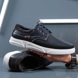 image-Men's Casual Leather Board Shoes Colorblock Lace-Up Sneakers