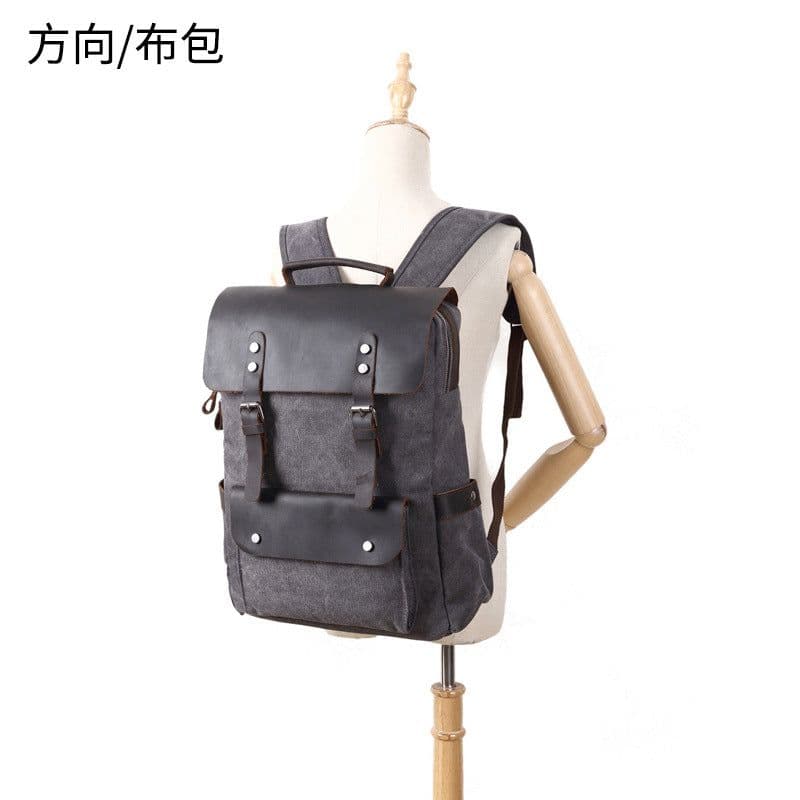 image-Canvas Backpack Retro Unisex College School Bag 20-35L Outdoor