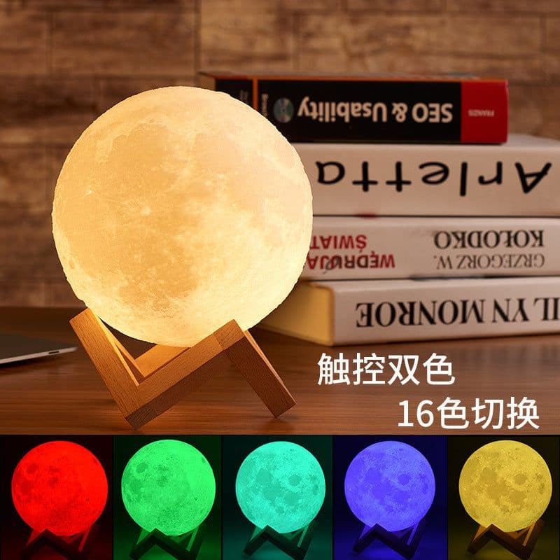 image-3D Printing Moon Light LED Night Lamp USB Touch Control Bedside