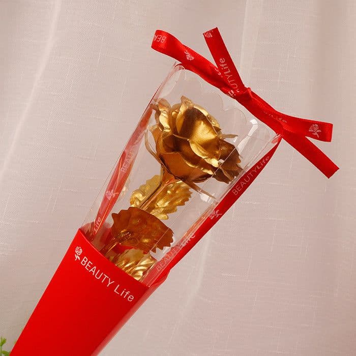 image-Gold Foil Rose in Triangle Gift Box Single Flower Valentine Gift