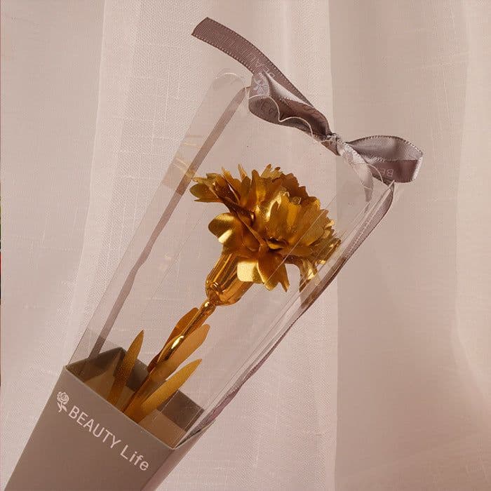 image-Gold Foil Rose in Triangle Gift Box Single Flower Valentine Gift
