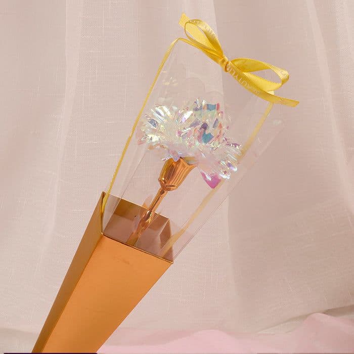 image-Gold Foil Rose in Triangle Gift Box Single Flower Valentine Gift