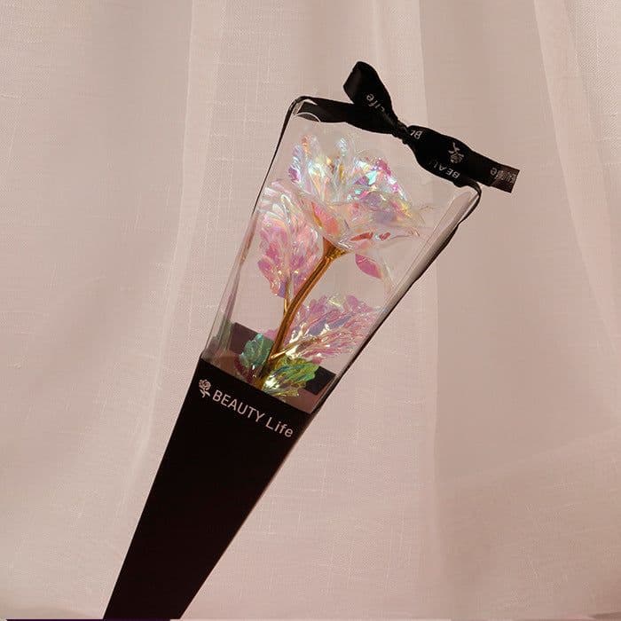 image-Gold Foil Rose in Triangle Gift Box Single Flower Valentine Gift