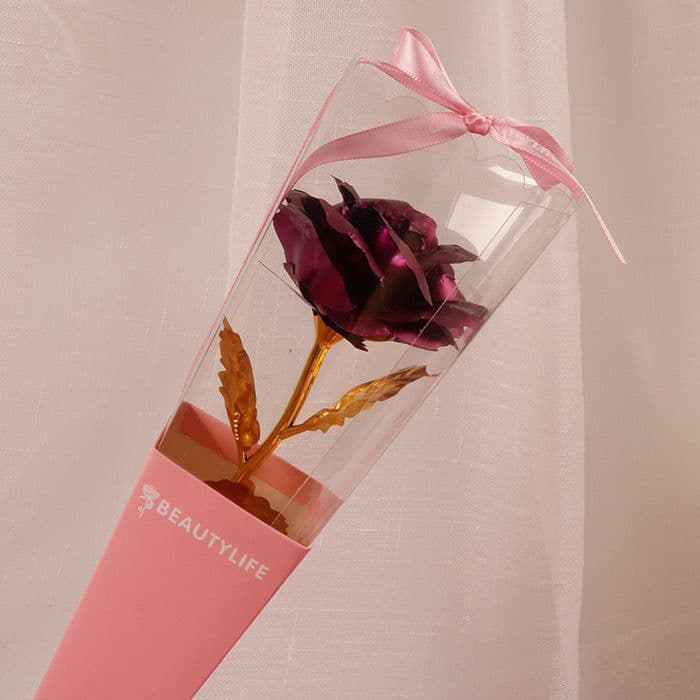 image-Gold Foil Rose in Triangle Gift Box Single Flower Valentine Gift