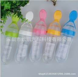 image-Blue Sky Baby Silicone Squeeze Feeding Bottle with Spoon