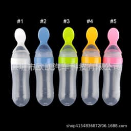 image-Blue Sky Baby Silicone Squeeze Feeding Bottle with Spoon