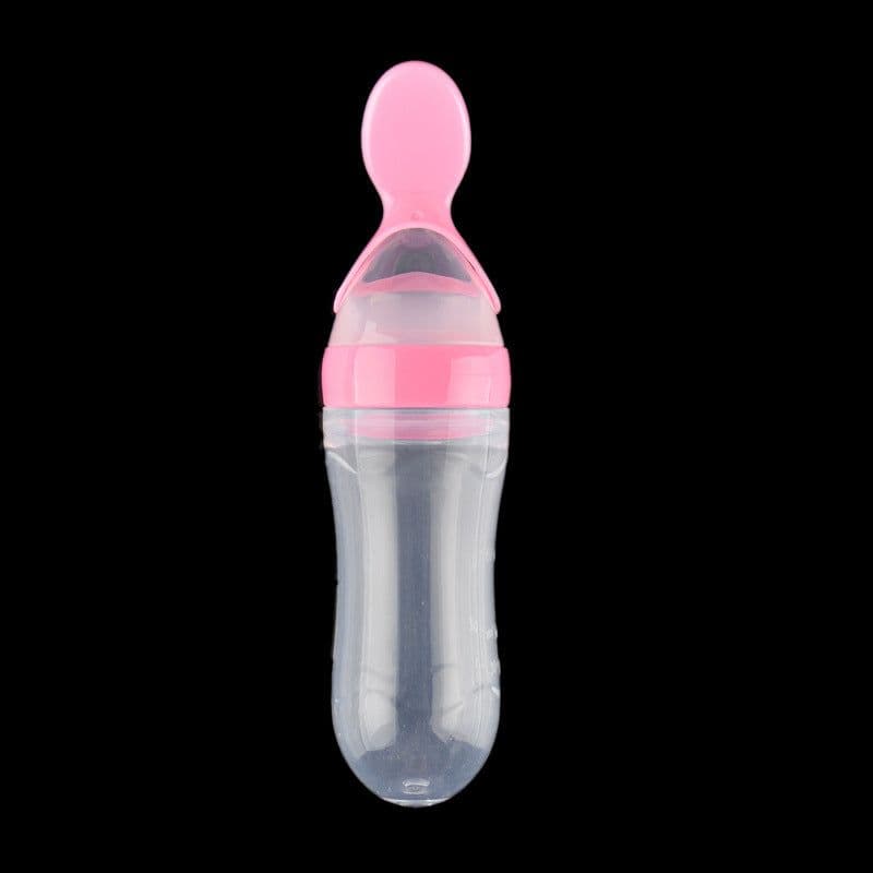 image-Blue Sky Baby Silicone Squeeze Feeding Bottle with Spoon