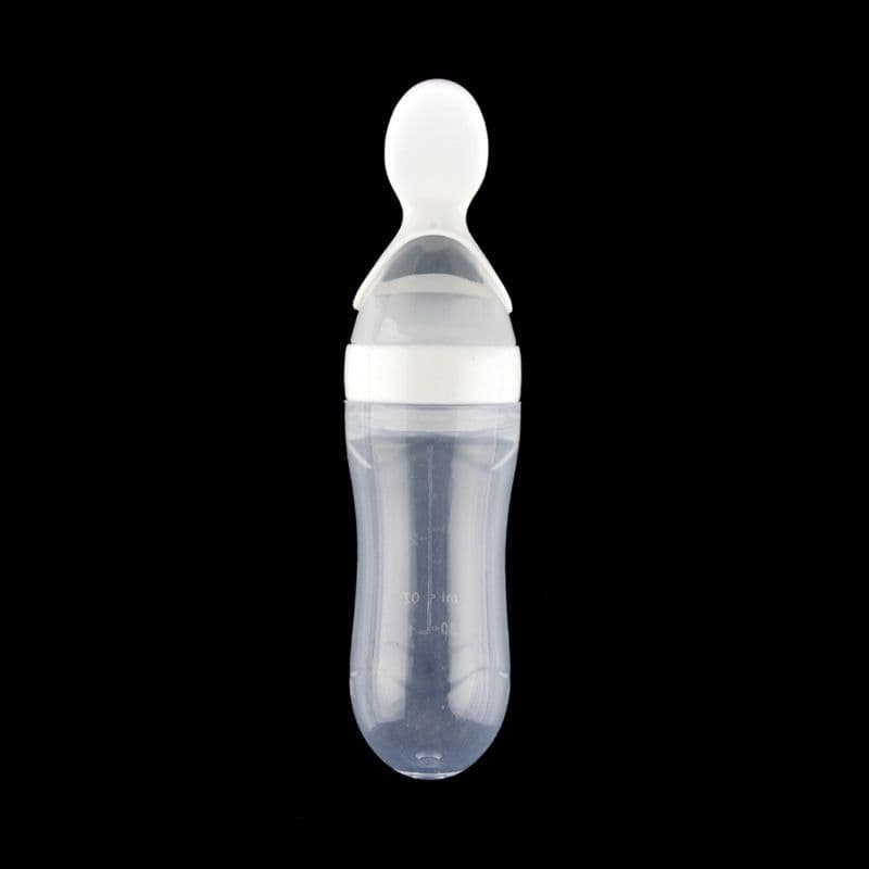 image-Blue Sky Baby Silicone Squeeze Feeding Bottle with Spoon