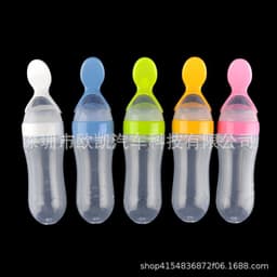 image-Blue Sky Baby Silicone Squeeze Feeding Bottle with Spoon