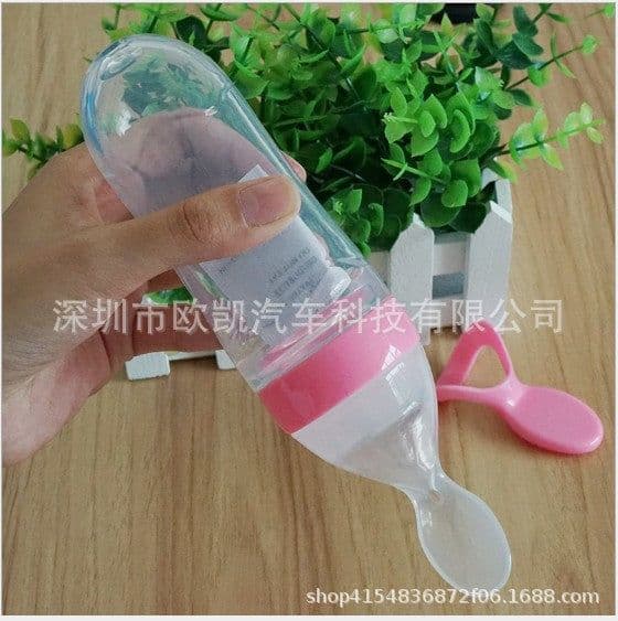 image-Blue Sky Baby Silicone Squeeze Feeding Bottle with Spoon