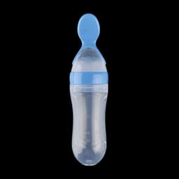 image-Blue Sky Baby Silicone Squeeze Feeding Bottle with Spoon