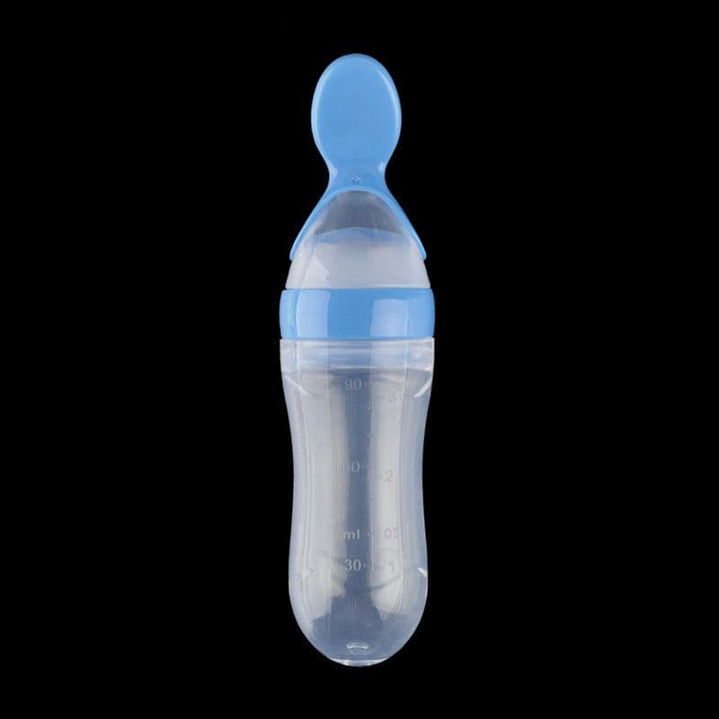 image-Blue Sky Baby Silicone Squeeze Feeding Bottle with Spoon