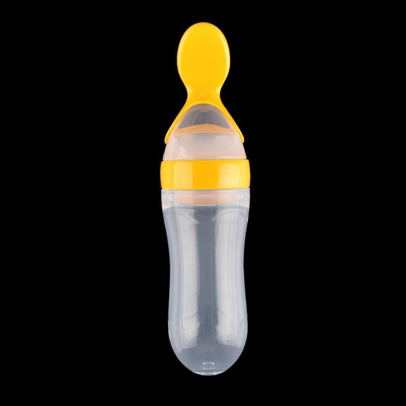 image-Blue Sky Baby Silicone Squeeze Feeding Bottle with Spoon