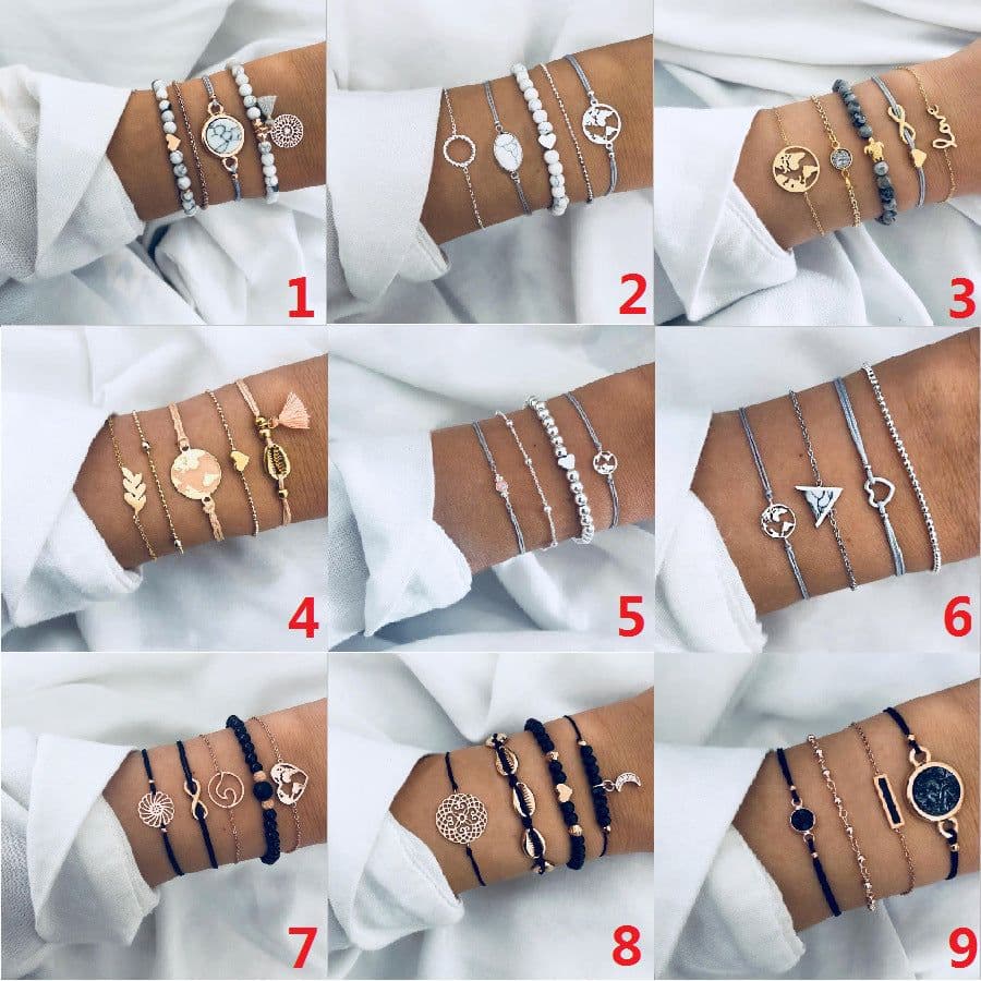 image-Women's Assorted Crystal Charm Bracelets Set - 30 Styles Mixed Alloy