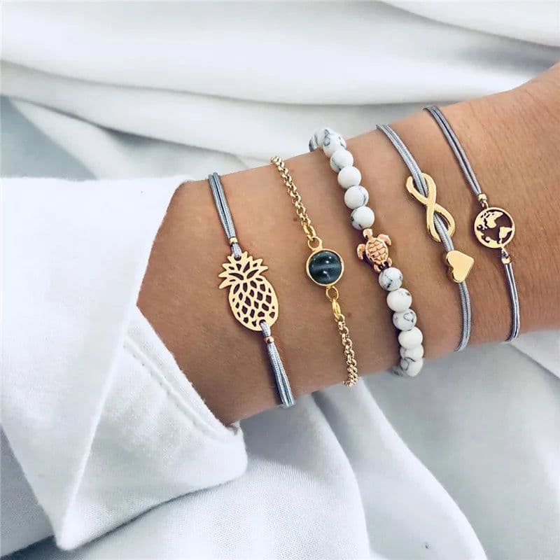 image-Women's Assorted Crystal Charm Bracelets Set - 30 Styles Mixed Alloy