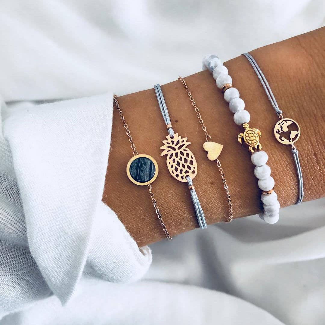 image-Women's Assorted Crystal Charm Bracelets Set - 30 Styles Mixed Alloy