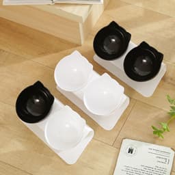 image-Cat Dog Double Bowl Set with Tilted Neck Protection Design
