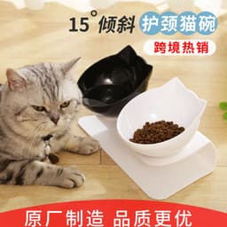 image-Cat Dog Double Bowl Set with Tilted Neck Protection Design