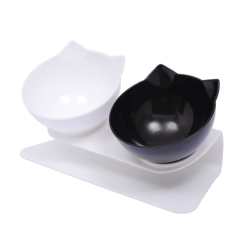 image-Cat Dog Double Bowl Set with Tilted Neck Protection Design