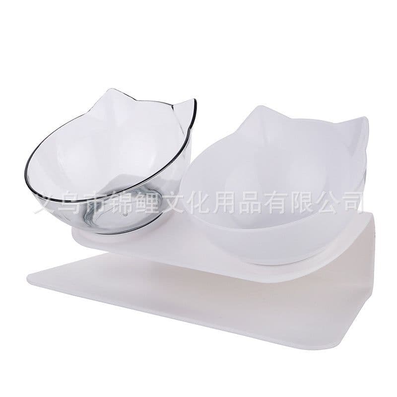 image-Cat Dog Double Bowl Set with Tilted Neck Protection Design