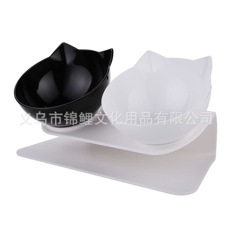 image-Cat Dog Double Bowl Set with Tilted Neck Protection Design