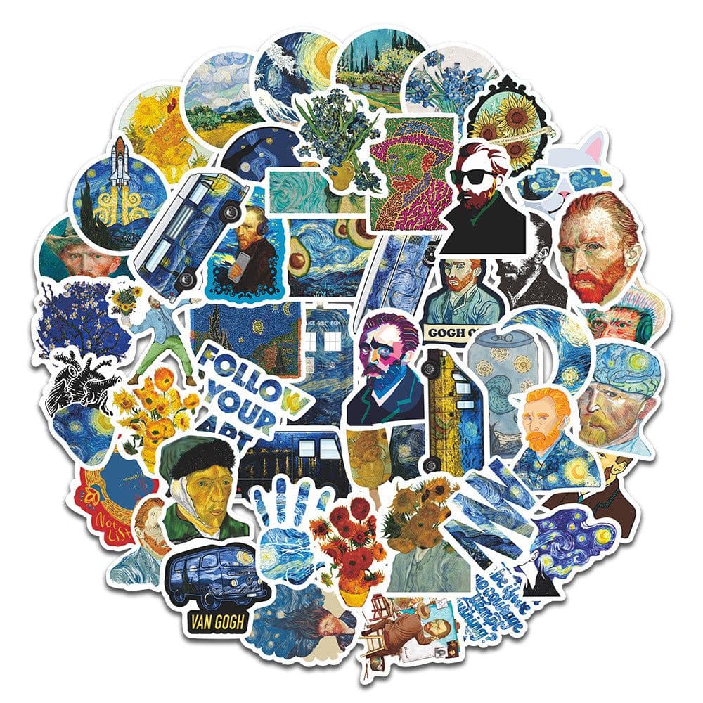 image-Van Gogh Art Stickers PVC Decorative Decals for Phone Diary Laptop