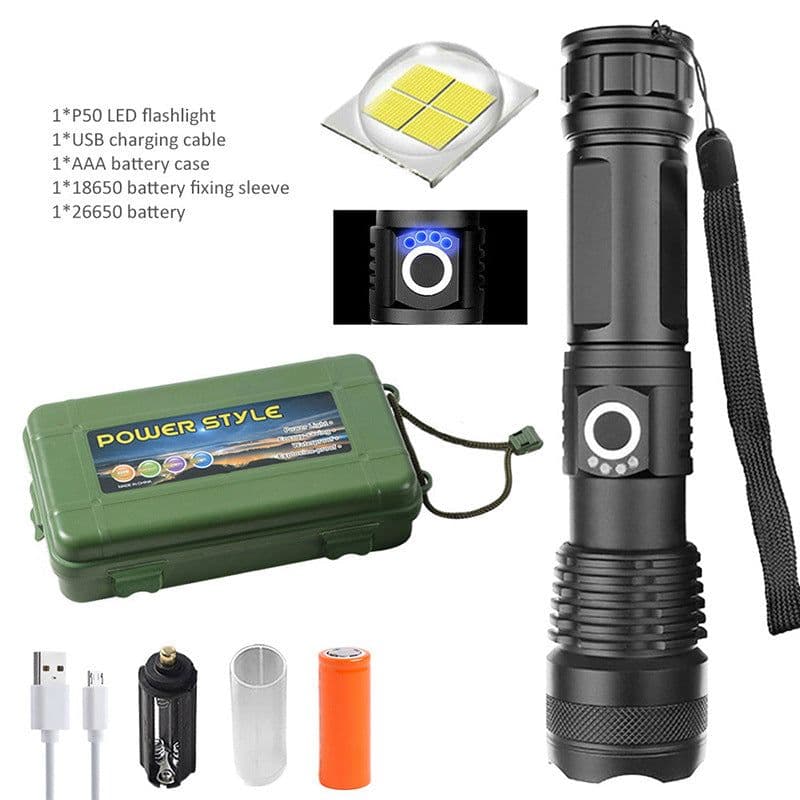 image-XHP50 Rechargeable Aluminum Alloy LED Flashlight USB Power Display