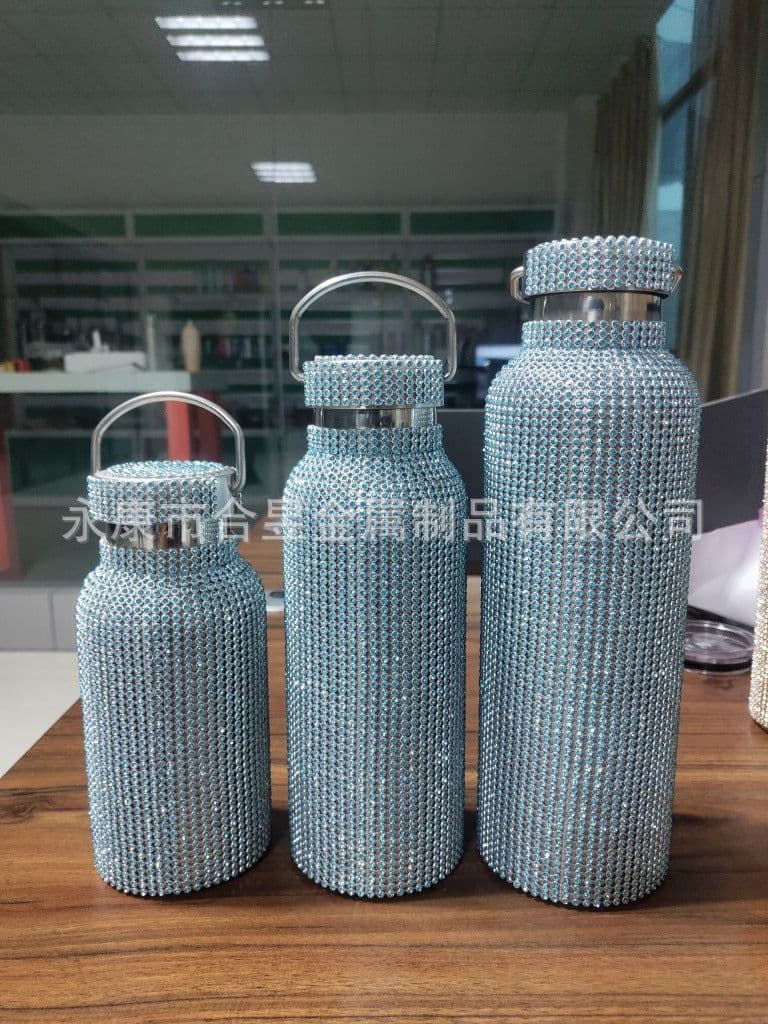 image-Diamond-Studded Stainless Steel Vacuum Flask 600ml Straight Cup