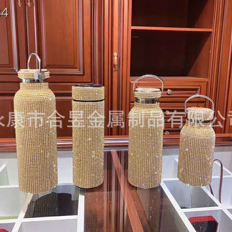 image-Diamond-Studded Stainless Steel Vacuum Flask 600ml Straight Cup