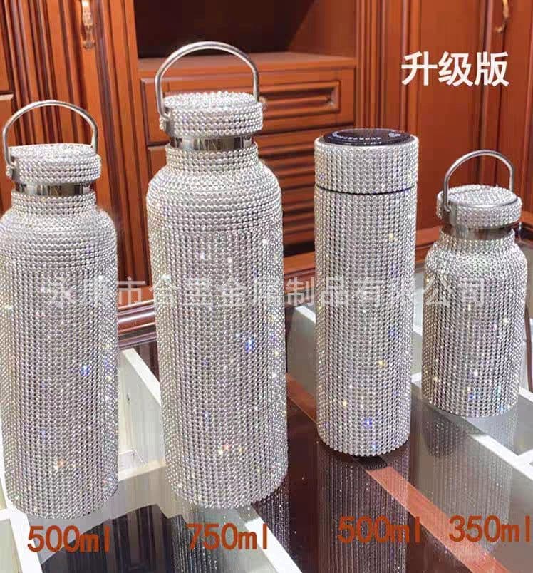 image-Diamond-Studded Stainless Steel Vacuum Flask 600ml Straight Cup